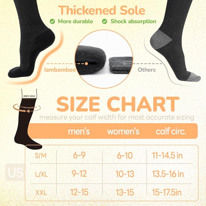 Merino Wool Compression Socks for Women Men, 15-20 mmHg Knee High Socks for - Image 6