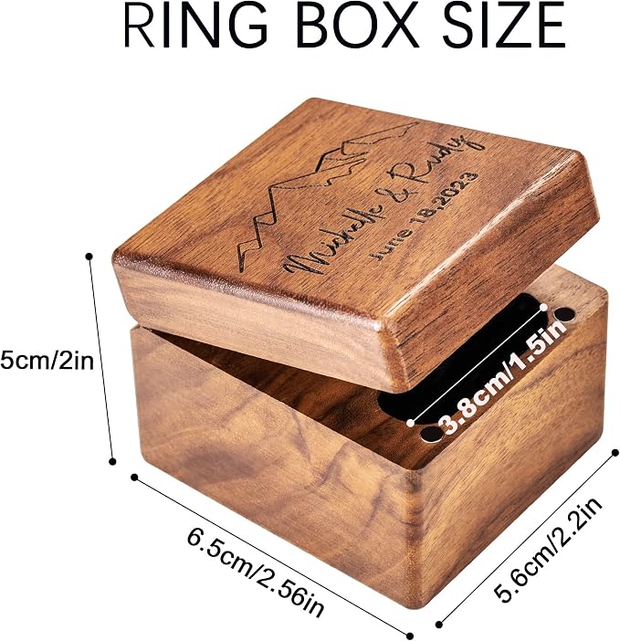 Custom Engraving Ring Gift Box Wooden Presentation Jewelry Box Case - Image 2