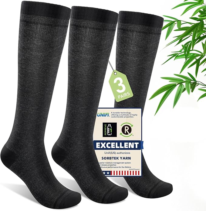 Mens Compression Socks for Men Women, 15-20 mmHg Bamboo Viscose Knee High Soft by Unknown