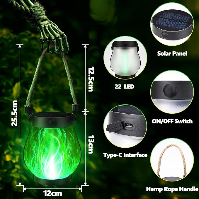 Halloween Solar Flame Lantern Hanging Outdoor Waterproof Purple - Image 4