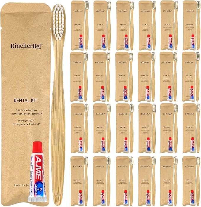 Bamboo Toothbrushes Kit Bulk, Disposable Toothbrushes by DincherBel