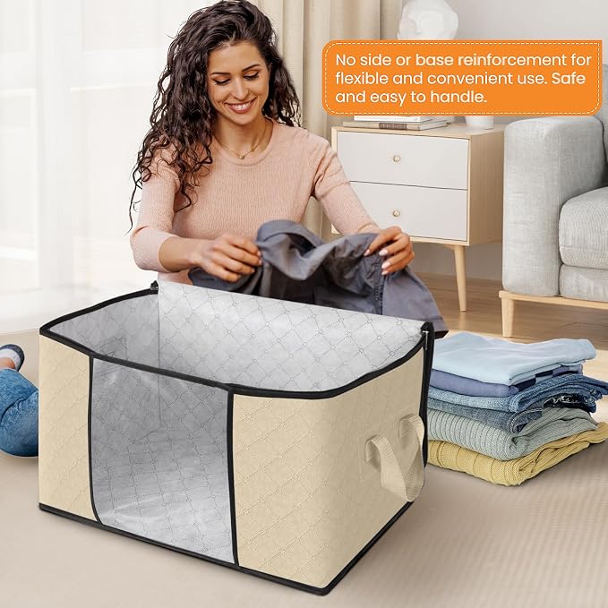 Fab totes 8 Pack Clothes Storage, Foldable Thick Fabric Blanket Storage Bags - Image 3