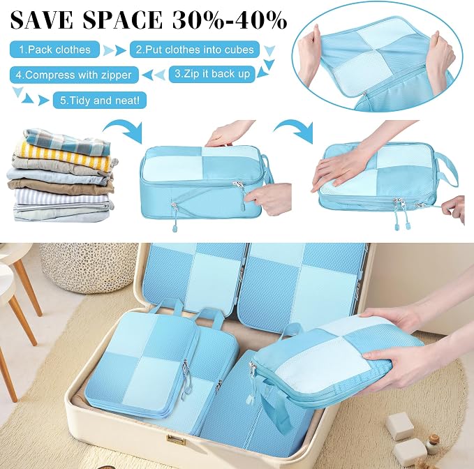 8 Set Compression Packing Cubes Travel, Lightweight Expandable Travel Cubes - Image 2