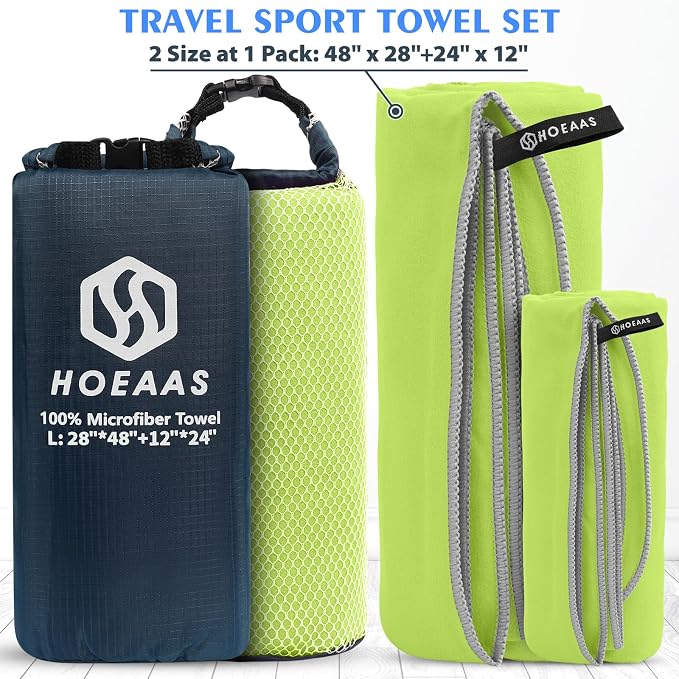 HOEAAS 2 Pack Microfiber Camping Towels, Quick Dry Towel, Super Absorbent Ultra - Image 2