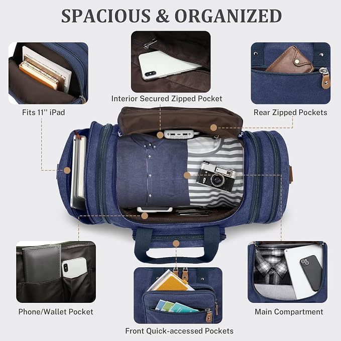 Gonex Canvas Duffle Bag for Travel 50L Expandable Duffel Weekend Overnight Bag - Image 4