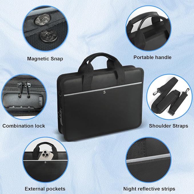 Accordion File Organizer with Lock and Shoulder Straps, Fireproof Waterproof - Image 7