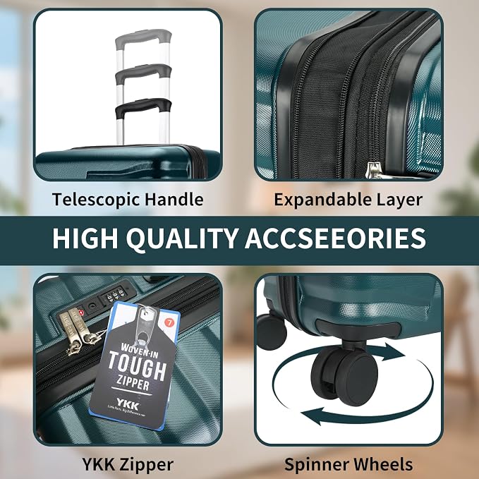 5-Piece Luggage Set, Lightweight ABS+PC Hard Shell Suitcase - Image 6
