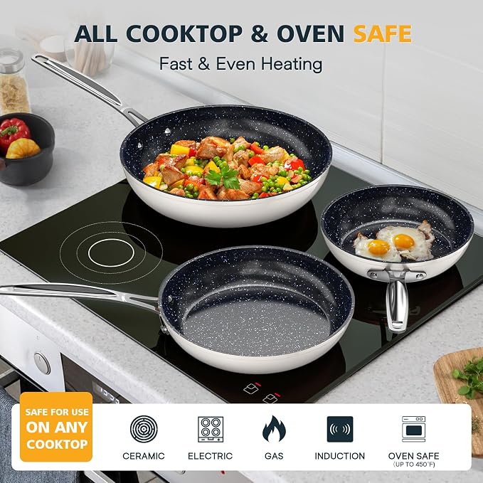 Nuwave 3-Piece 8”, 12” Forged Lightweight Frying Pan Set, G10 Healthy Duralon - Image 5
