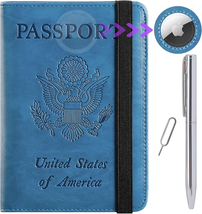 Airtag Passport Holder Cover Wallet Travel Essentials RFID Blocking Leather by PASCACOO