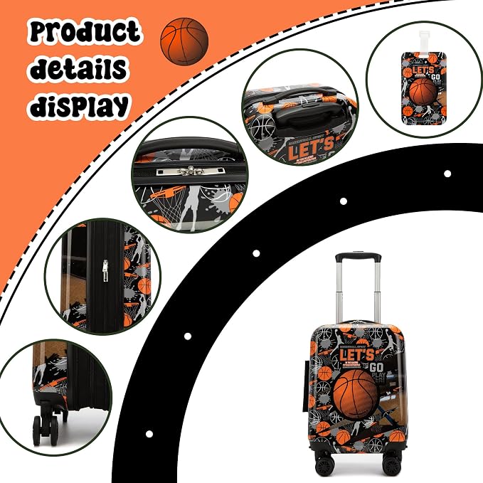 Kid’s Luggage Set 5 Piece Suitcase Set 16’’ Hardside Basketball Luggage - Image 3