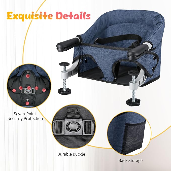 Hook On High Chair with Removable Dining Tray, Folding Portable Clip on Table - Image 5