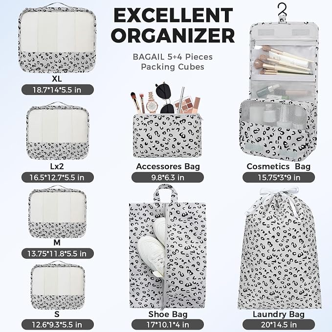 BAGAIL 9 Set Packing Cubes Luggage Packing Organizers - Image 4