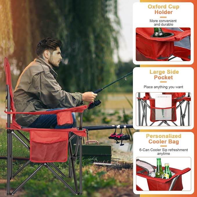 Romswi Oversized Camping Chairs, Heavy Duty Support 500 LBS, Padded Back & Arm - Image 5
