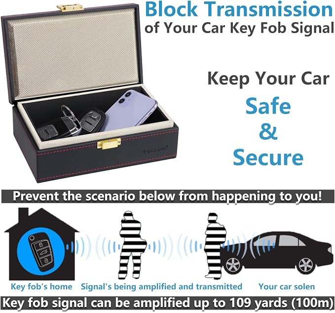TICONN Faraday Box, Car Key Fob Protector, PU Leather Signal Blocker - Image 2