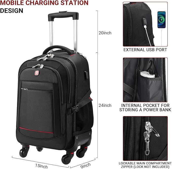 StarCloud 4-Wheel Checked Rolling Backpack 55L: Extra-Large Roller Travel - Image 3