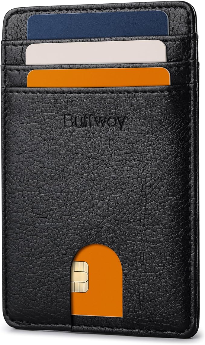 Buffway Mens Slim Wallet, Minimalist Thin Front Pocket Leather Credit Card by Buffway