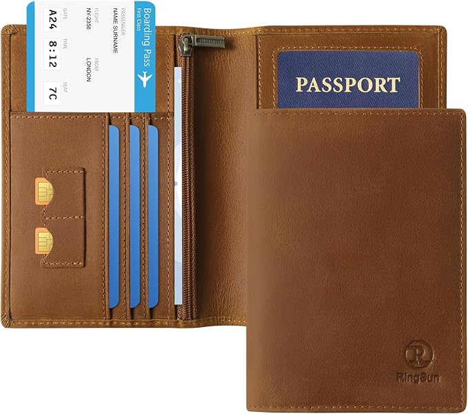 Ringsun Leather Passport Cover for Men Women, RFID Passport Wallet Case Travel - Image 2