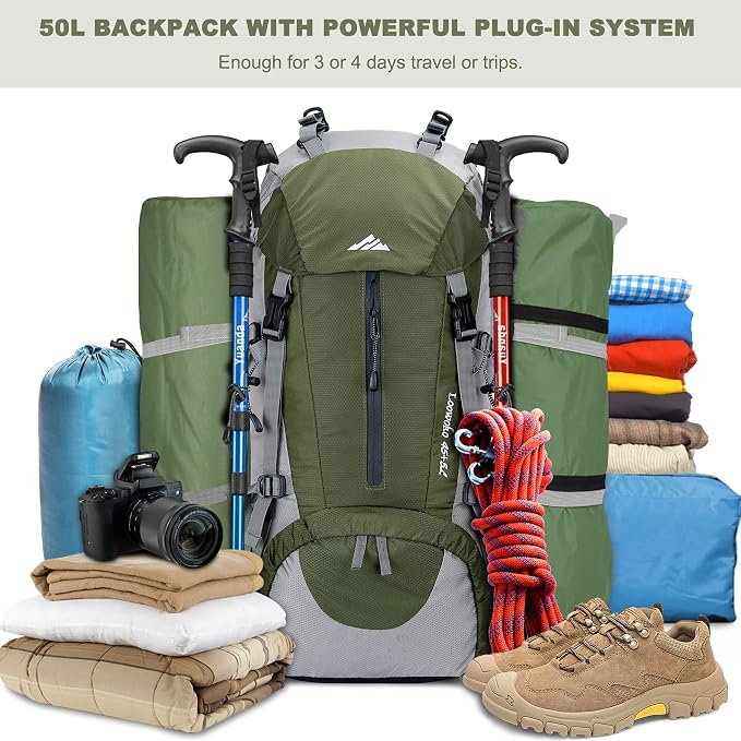 Loowoko 50L Hiking Backpack, Waterproof Camping Essentials Bag - Image 2
