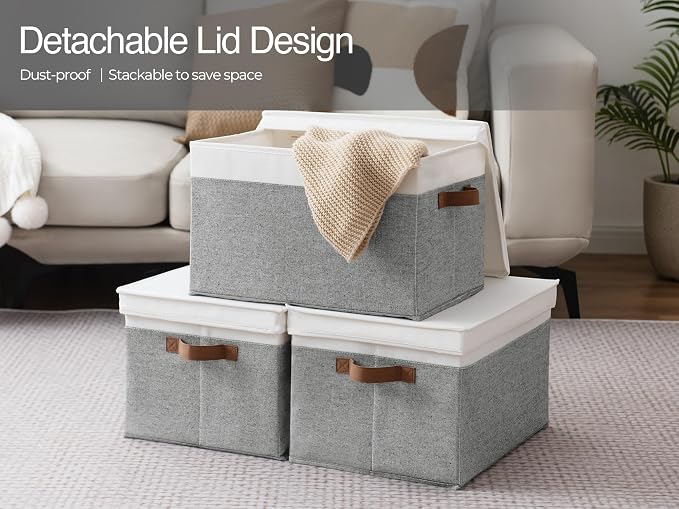 StorageWorks Storage Bins with Lids, Decorative Storage Boxes with Lid and PU - Image 5