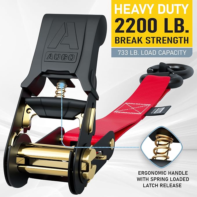 AUGO Ratchet Straps Heavy Duty 4 Pack -15 FT - 2200 LB Break Strength – - Cargo - Image 2
