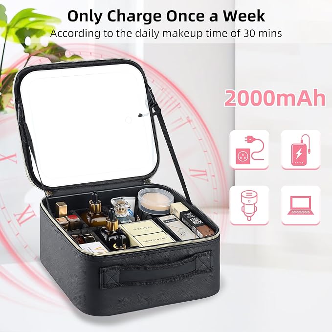 Travel Makeup Bag with LED Mirror – Waterproof Cosmetic Train Case with - Image 4