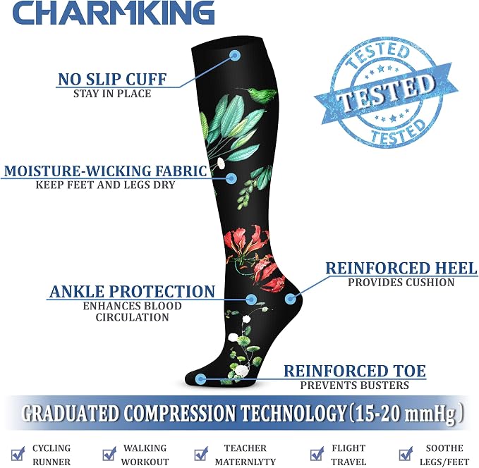 CHARMKING Compression Socks for Women & Men Circulation 15-20 mmHg is Best - Image 4