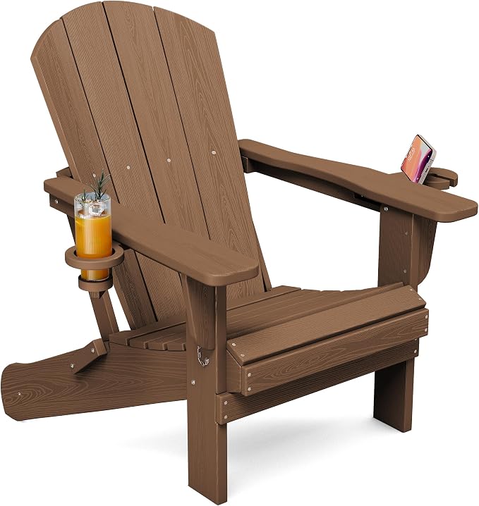 SERWALL Folding Adirondack Chair, Dual Cup Holders & All-Weather HDPE, by SERWALL