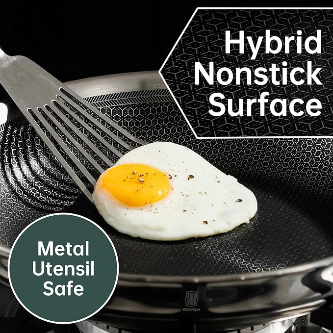 ROYDX Hybrid Nonstick 7-Piece Fry Pan Set, 10 and 12-Inch Frying Pans - Image 3