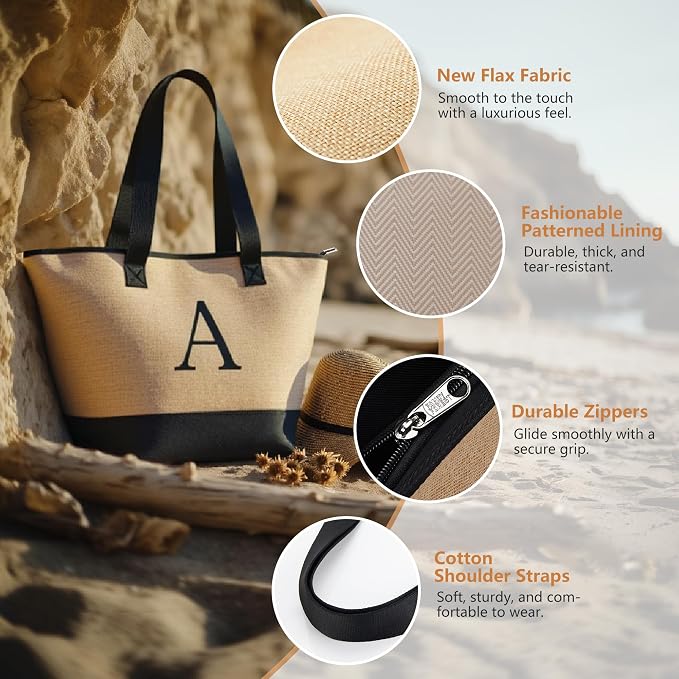 KALIDI Woven Tote Bag for Women, Lightweigh Monogram Beach Bag - Image 9