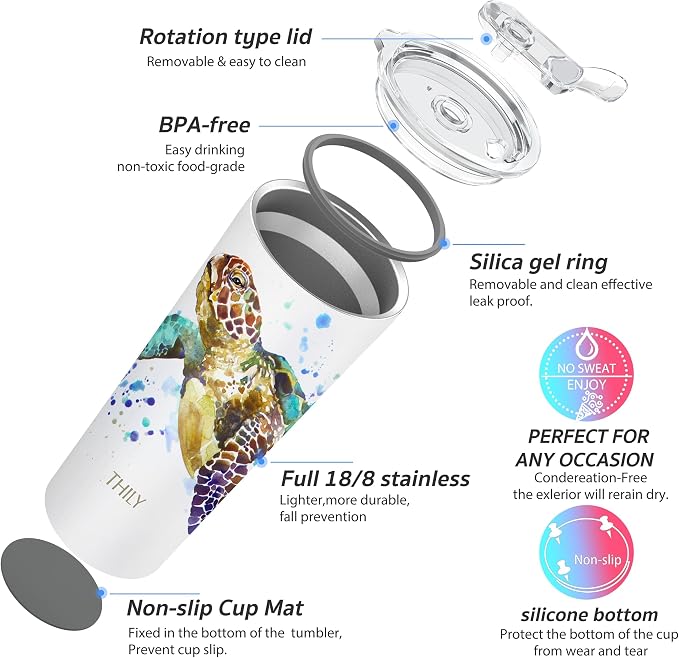 THILY Stainless Steel Vacuum Insulated Tumbler Travel Mug 26 oz Coffee Cup - Image 4