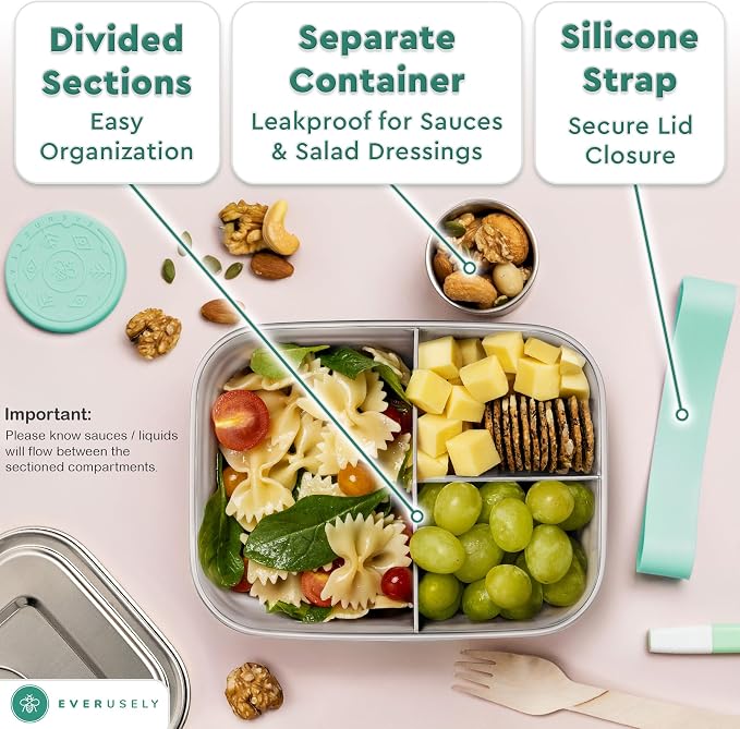 Everusely - Bento Box - Green, 37oz / 1.1 L - Stainless Steel Lunch Box - 3 - Image 4