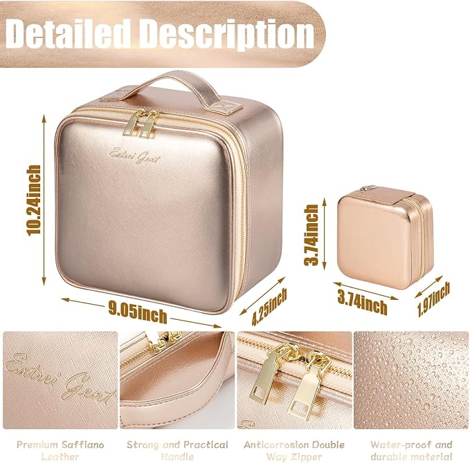 Makeup Travel Train Case with Mirror LED Light 3 Adjustable Brightness Large - Image 2