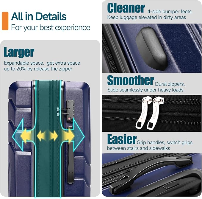 Hoteel Luggage Sets 3 Piece, ABS+PC Hard Shell Expandable Suitcases - Image 8