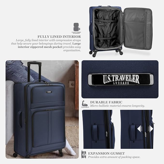 U.S. Traveler Anzio Softside Expandable Spinner Luggage, Checked-Large 30-Inch - Image 4