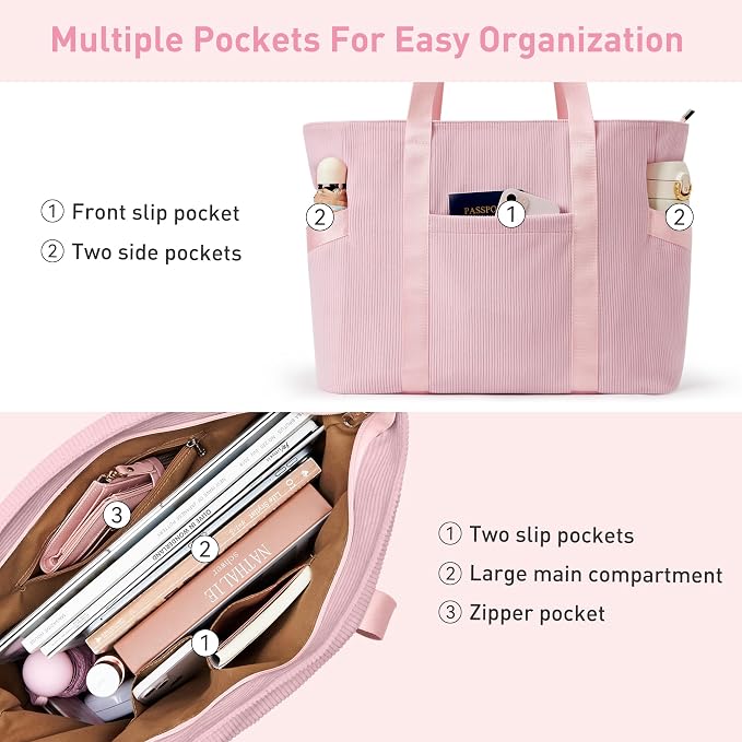 Tote Bag for Women with Zipper, Travel Tote Bags with Compartments Large - Image 8