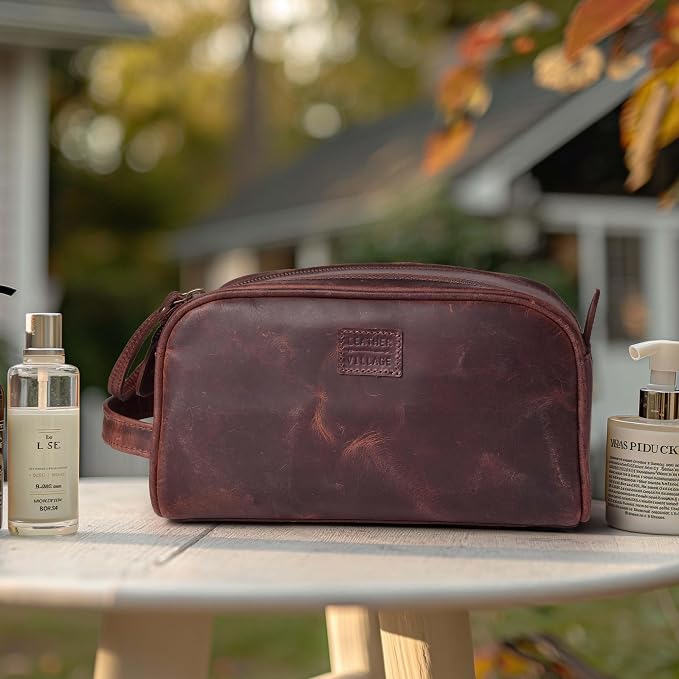 LEATHER VILLAGE Premium Leather Toiletry Travel Pouch - Image 8