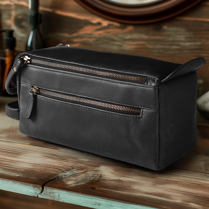LEATHER VILLAGE Premium Leather Travel Toiletry Bag - Image 9