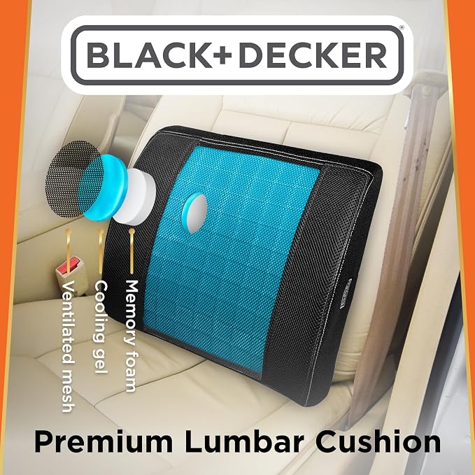 BLACK+DECKER Cooling Gel Lumbar Memory Foam Cushion – Ergonomic Back Support - Image 7