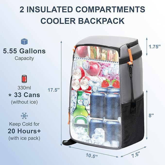 SPARTER Backpack Cooler Insulated Leak Proof 33/49 Cans, 2 Insulated - Image 2