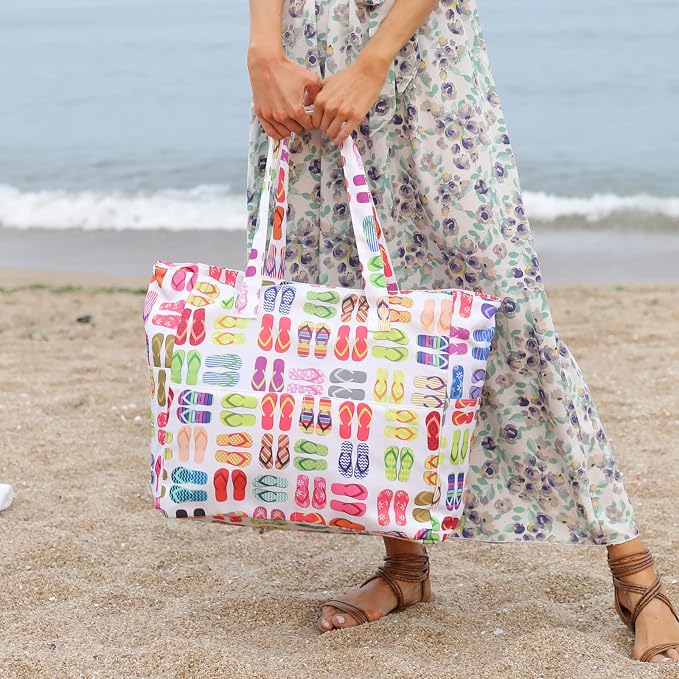 LEDAOU Large Beach Tote Bag Women Waterproof Sandproof Zipper Beach Tote Bag - Image 3