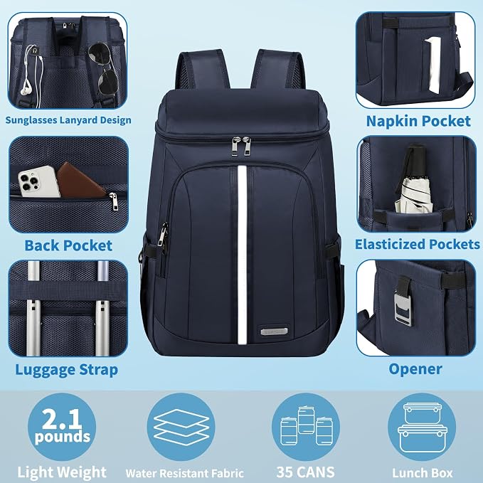 Backpack Cooler Insulated Leak Proof 35 Cans, 2 Insulated Compartments Thermal - Image 3