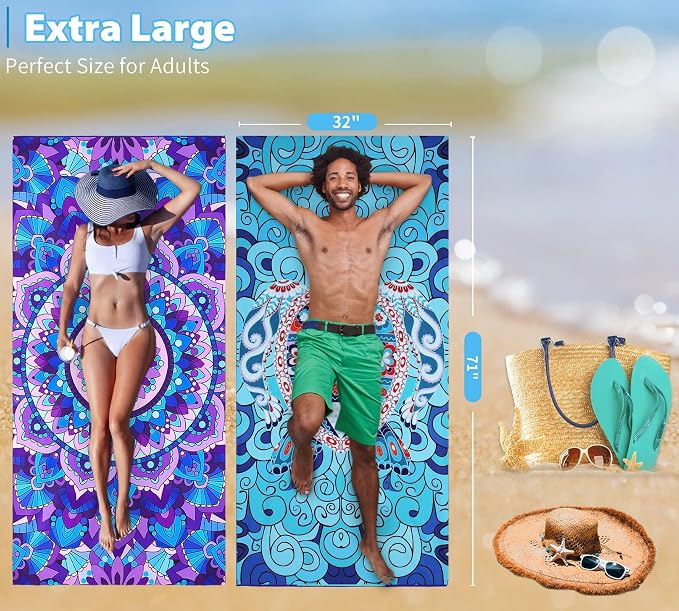 4 Pack Microfiber Oversized Lightweight Beach Towel 71"x32" Extra Thin Large - Image 3
