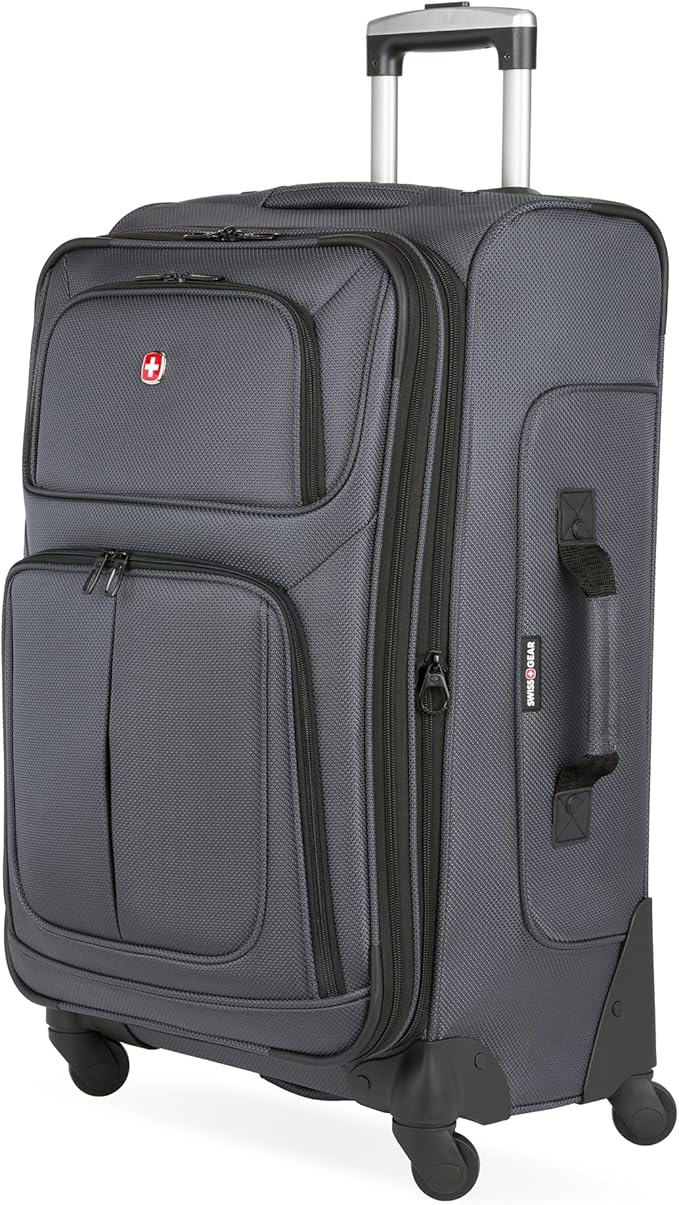 SwissGear Sion Softside Expandable Luggage, Dark Grey, Checked-Medium 25-Inch by SwissGear