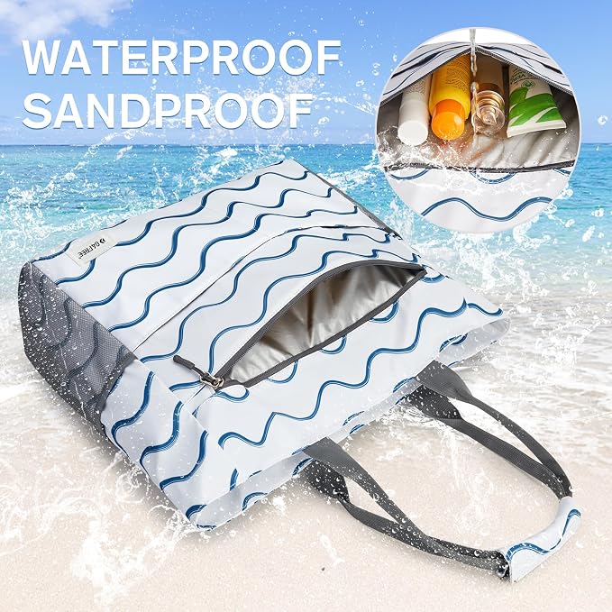 G4Free Beach Bag, Waterproof Sandproof Beach Tote Bag, Large Capacity Foldable - Image 3