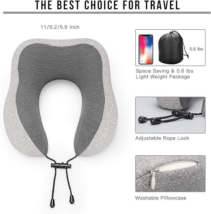 MLVOC Travel Pillow 100% Pure Memory Foam Neck Pillow, Comfortable & Breathable - Image 5