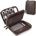 Polare Full Grain Leather Travel Cable Organizer Case Double Layer Electronics by polareoriginal