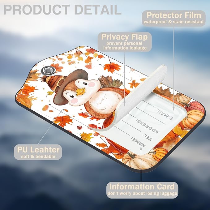 2 Pcs Cartoon Turkey and Pumpkin Luggage Tags - Image 3