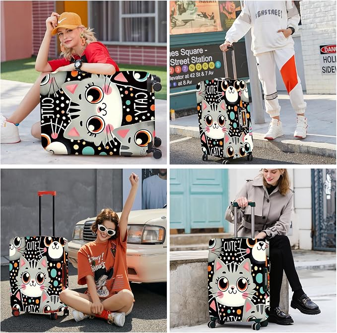 ANNA QUEEN Cute Cat Luggage Cover, Kawaii Cartoon Kitty Suitcase Protector - Image 2