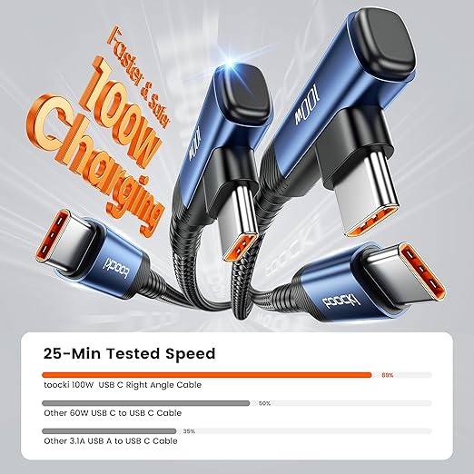 USB C Cable 10ft 100W Right Angle Fast Charging Cord, Nylon Braided USB 2.0 - Image 2