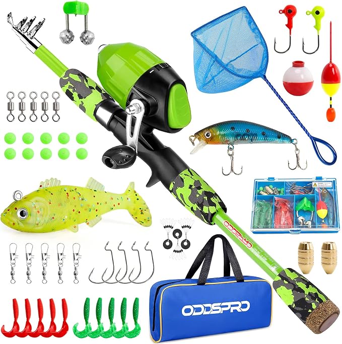 ODDSPRO Kids Fishing Pole Pink, Portable Telescopic Fishing Rod and Reel Combo by ODDSPRO
